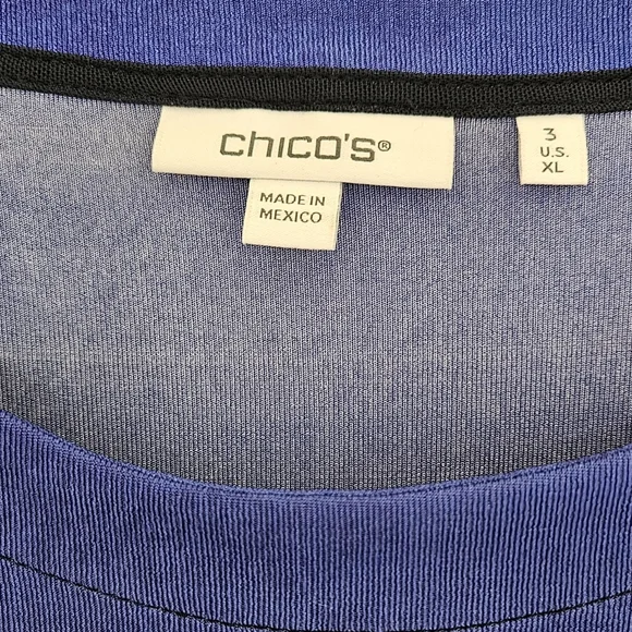 CHICO'S Size 3 Abstract Print Knit Blouse Acetate/Spandex Colorful Tunic - Picture 7 of 8